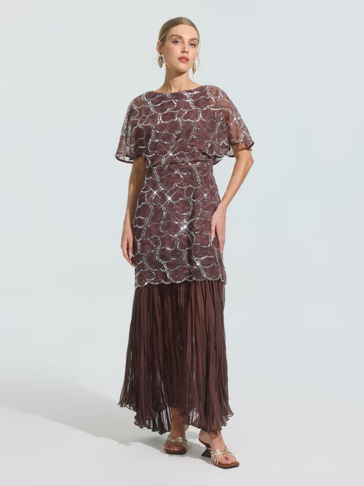 Scale Sequin Pleated Dress - Social Queen