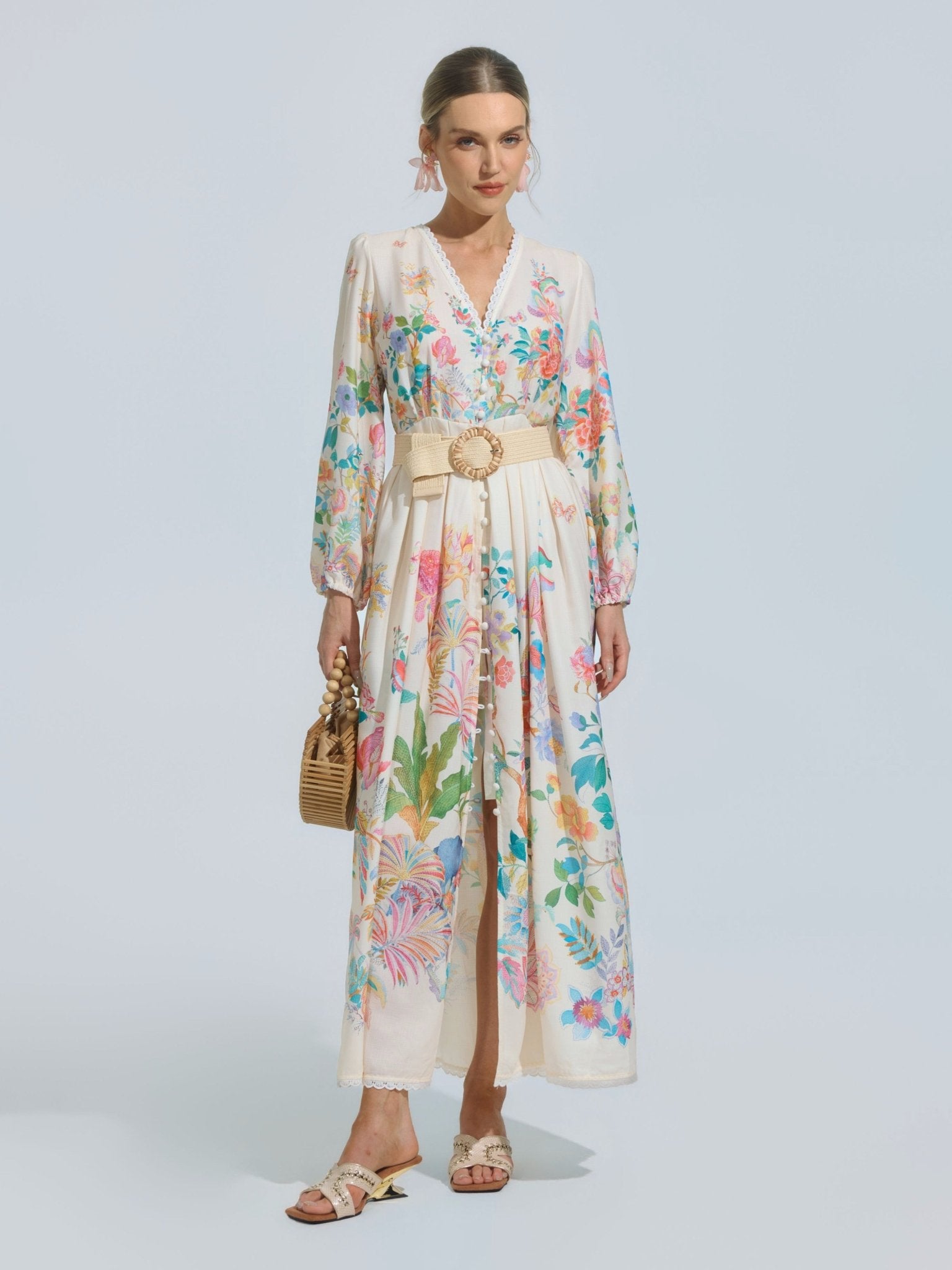 Tropical Botanical Printed Maxi Dress - Social Queen