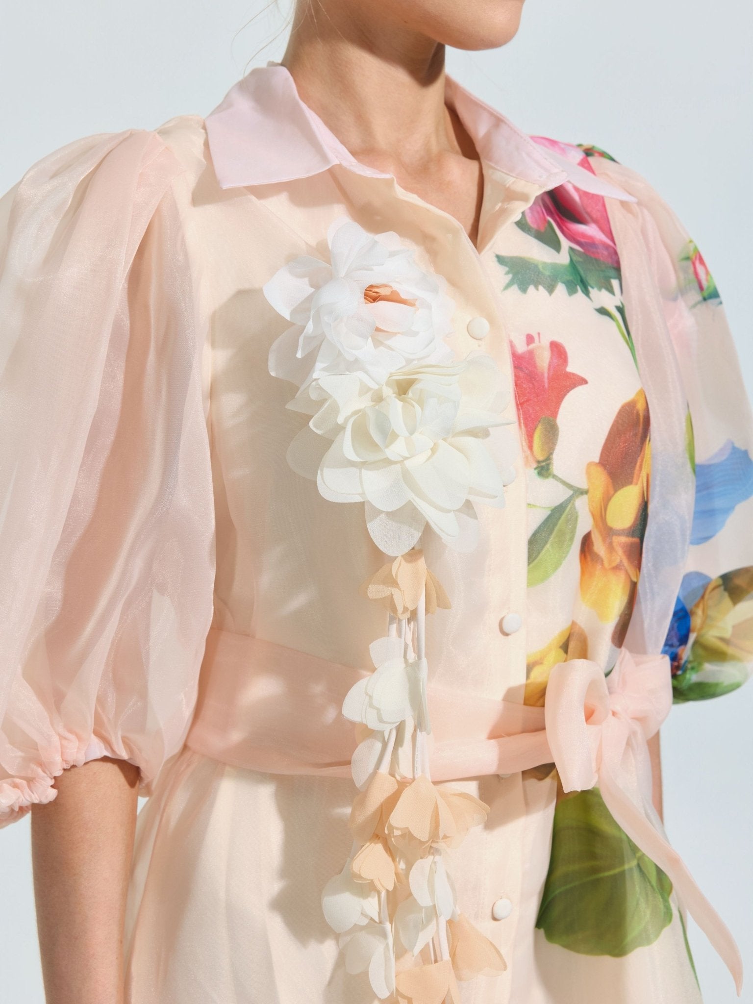 Watercolor Floral Print Appliqué Dress - Social Queen