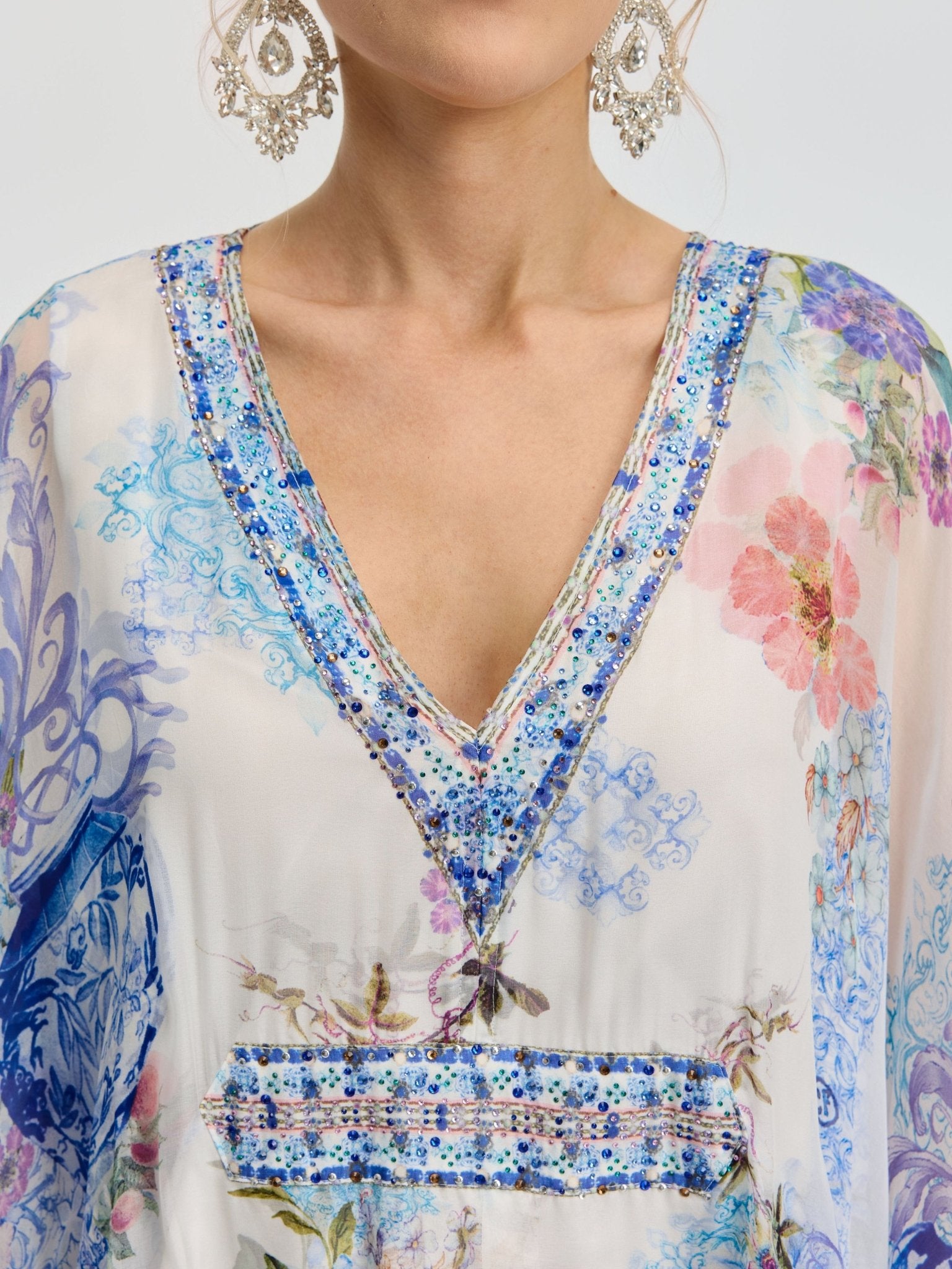 Watercolor Print Mulberry Silk Cape Dress - Social Queen