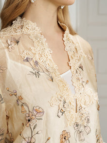 100% Silk Embroidered Corded - Lace Blouse - Social Queen