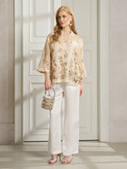 100% Silk Embroidered Corded - Lace Blouse - Social Queen