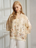 100% Silk Embroidered Corded - Lace Blouse - Social Queen