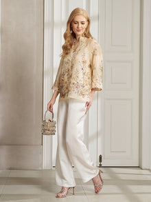 100% Silk Embroidered Corded - Lace Blouse - Social Queen