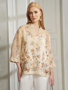 100% Silk Embroidered Corded - Lace Blouse - Social Queen