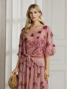 100% Silk Floral Embroidered Top - Social Queen