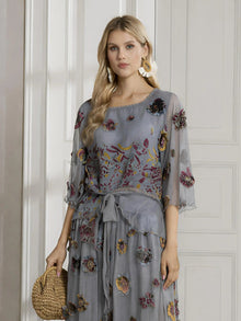 100% Silk Floral Embroidered Top - Social Queen