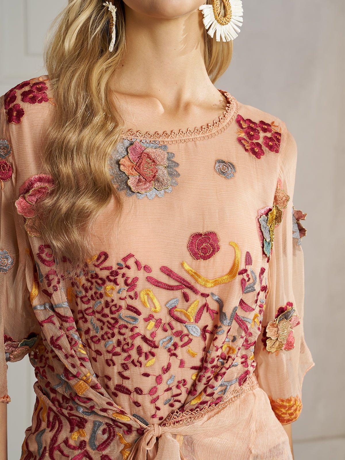 100% Silk Floral Embroidered Top - Social Queen