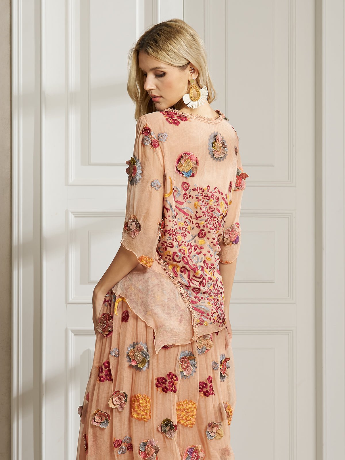 100% Silk Floral Embroidered Top - Social Queen