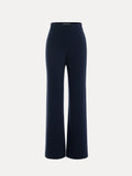 Social Queen's 100% Wool Knit Elastic Trousers feature a navy blue, high-waisted design with a straight-leg silhouette, shown on a plain white background.