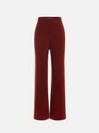Social Queen 100% Wool Knit Elastic Trousers feature a high-waisted, straight-leg design in deep red with an elastic waistband, shown against a plain white background.