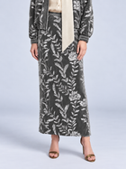 Social Queen Sequin Embroidered Velvet Midi Skirt in grey silk with silver sequin floral embroidery.