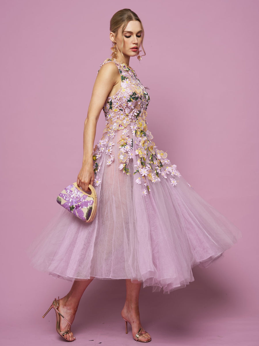crystal embroidered grid cocktail dress Color Blocked Gazar Cocktail Dress With Morning Glory Lattice Crystal Embroidery And Draped Back Skirt