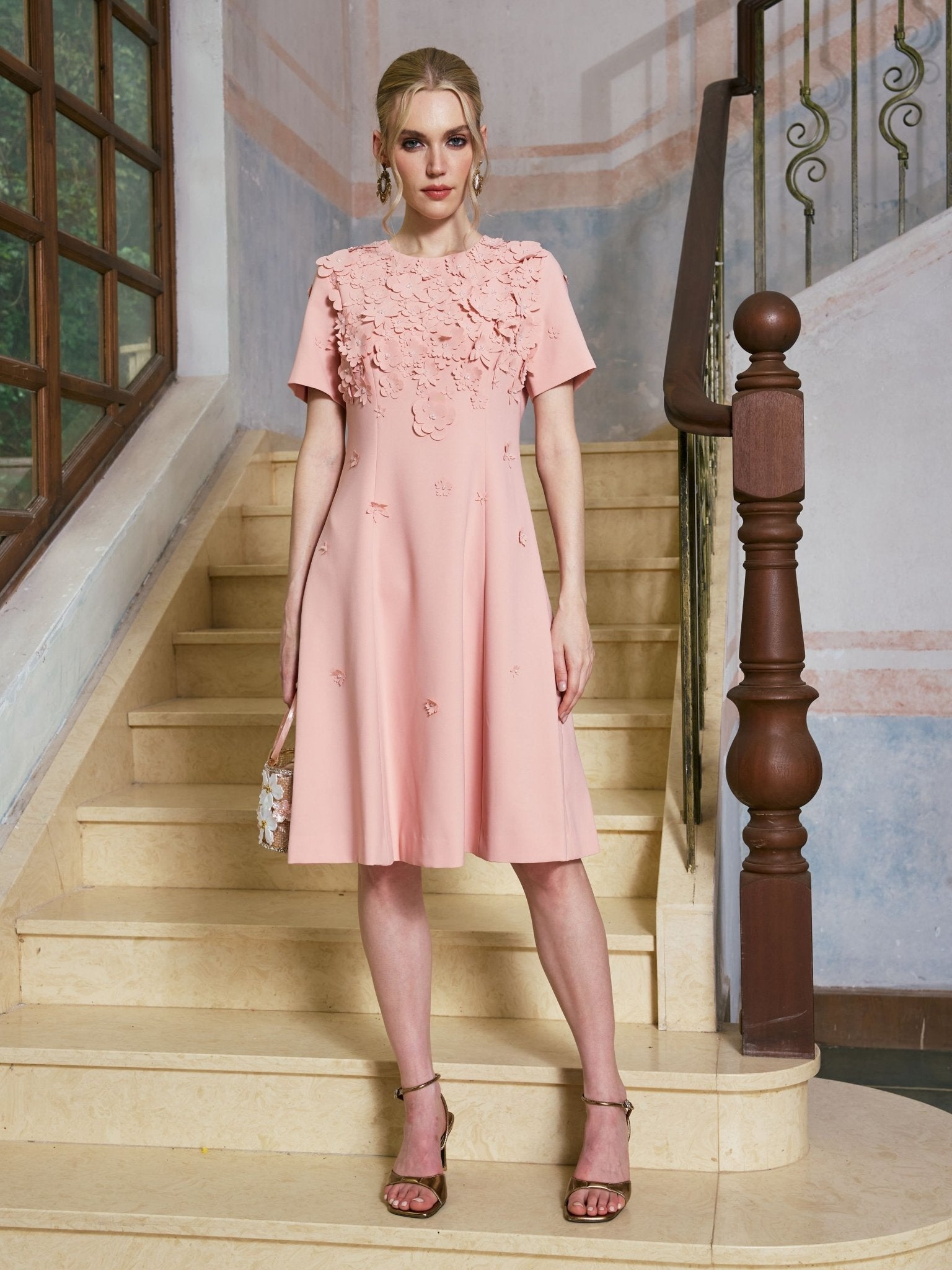 3D Floral Appliqué A-Line Dress - Social Queen