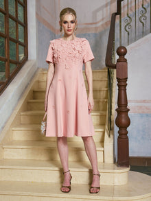 3D Floral Appliqué A-Line Dress - Social Queen