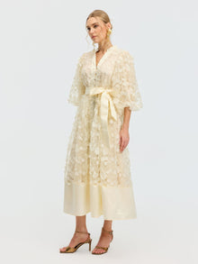 3D Floral Appliqué A-Line Dress - Social Queen