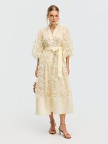 3D Floral Appliqué A-Line Dress - Social Queen