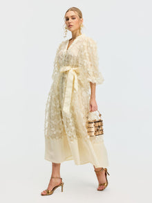 3D Floral Appliqué A-Line Dress - Social Queen