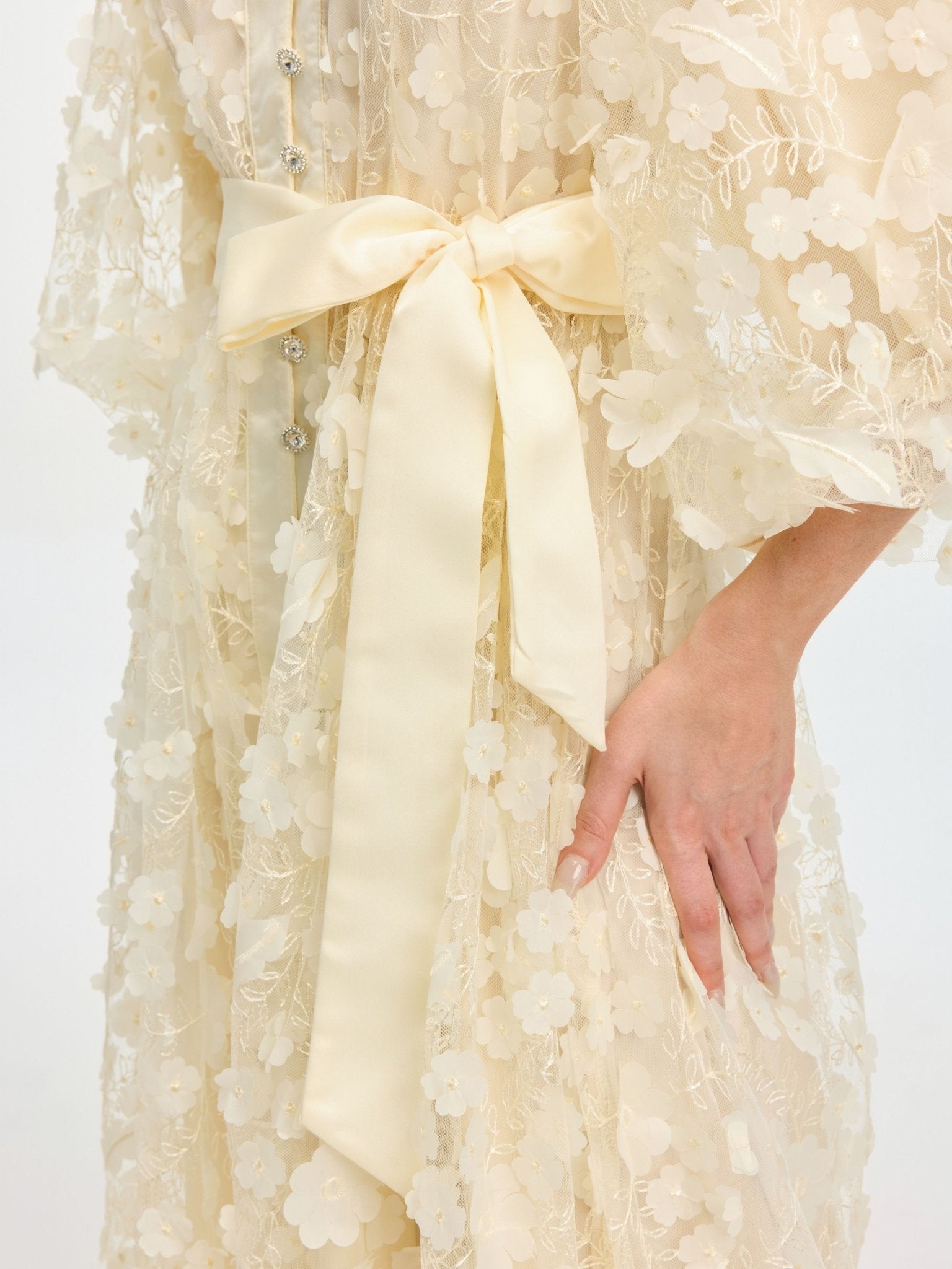 3D Floral Appliqué A-Line Dress - Social Queen