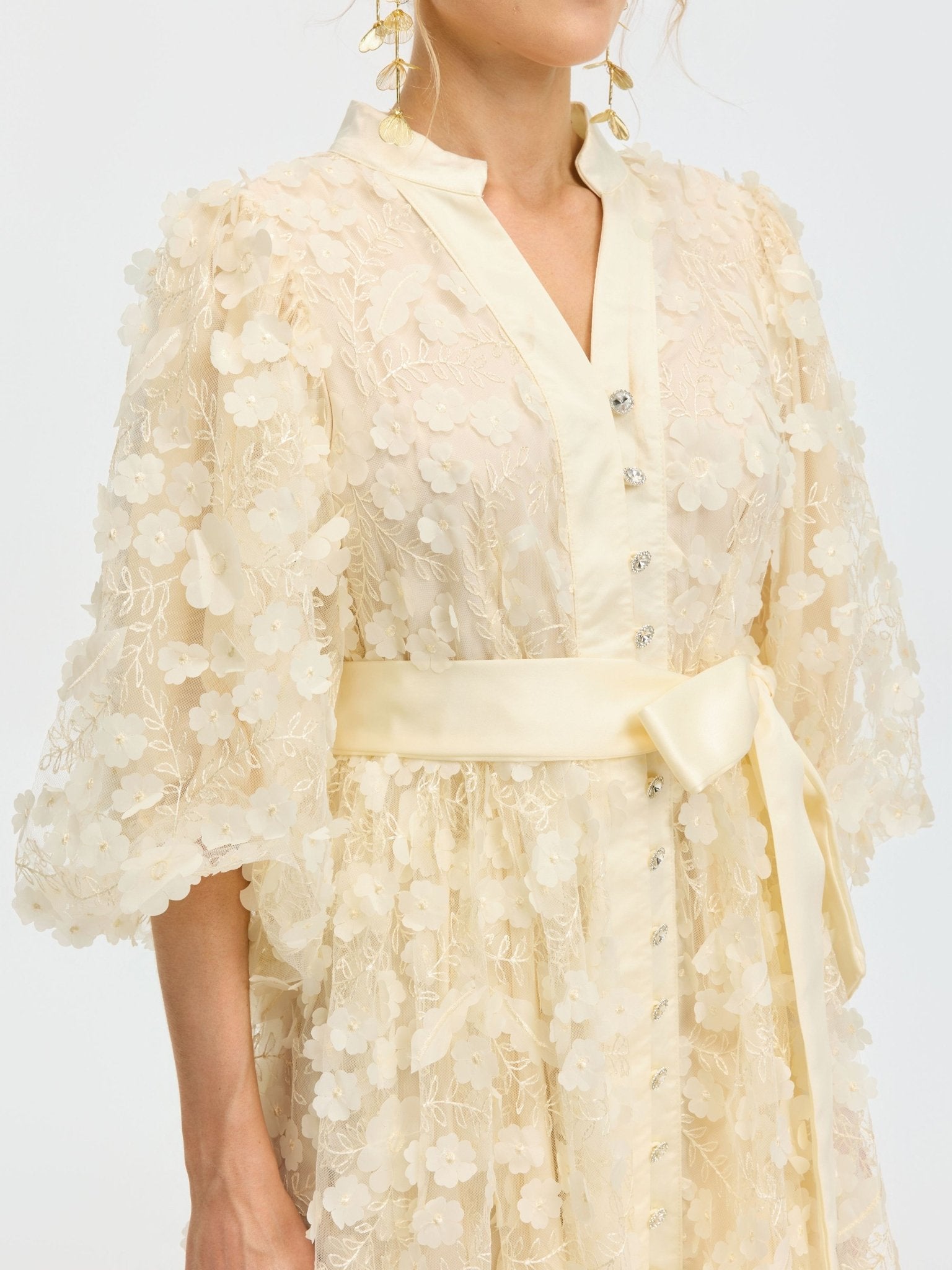 3D Floral Appliqué A-Line Dress - Social Queen