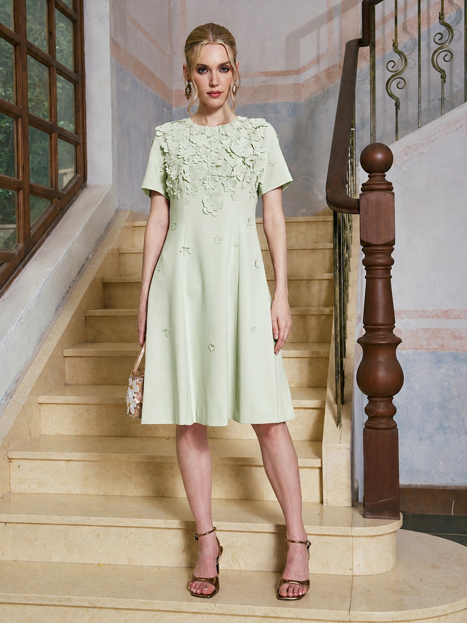 3D Floral Appliqué A-Line Dress - Social Queen