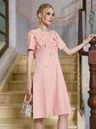 3D Floral Appliqué A-Line Dress - Social Queen