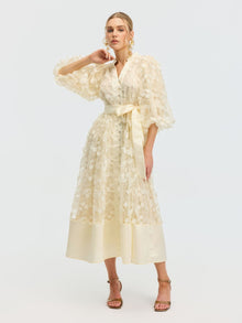 3D Floral Appliqué A-Line Dress - Social Queen