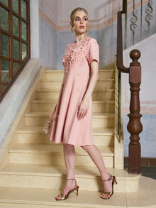 3D Floral Appliqué A-Line Dress - Social Queen