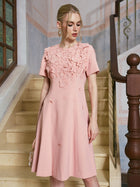 3D Floral Appliqué A-Line Dress - Social Queen