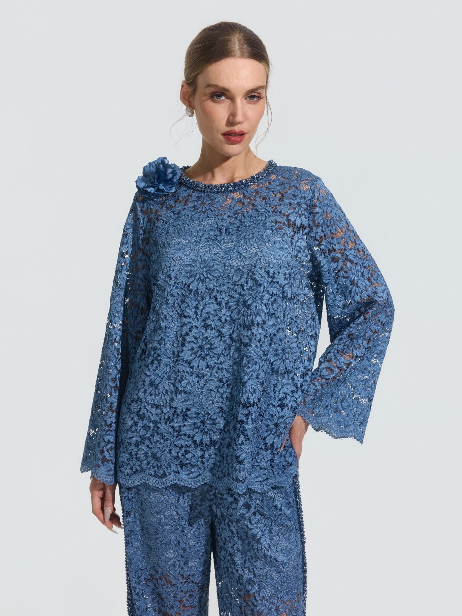 3D Floral Appliqué Cutwork Lace Top - Social Queen