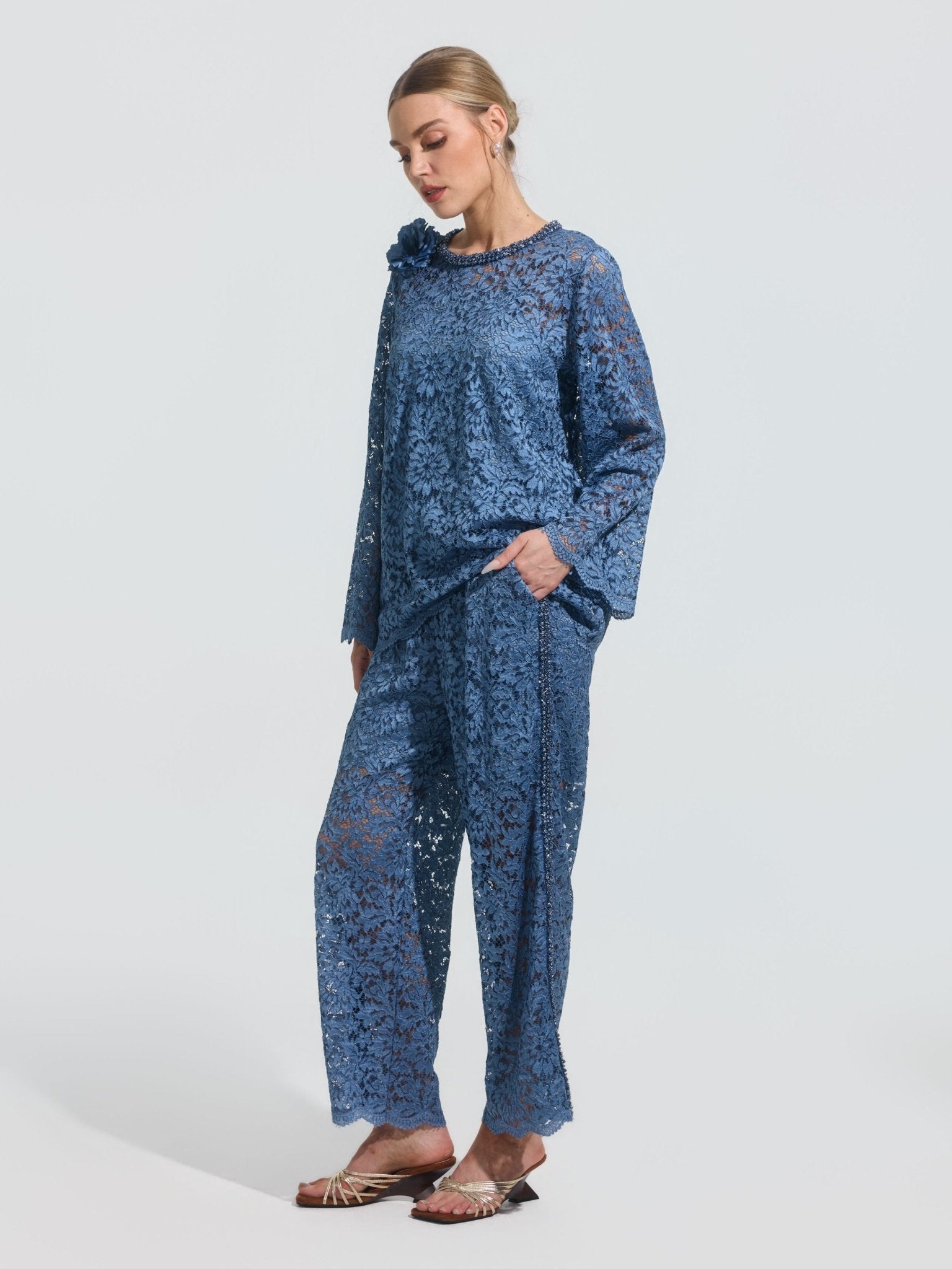 3D Floral Appliqué Cutwork Lace Top - Social Queen