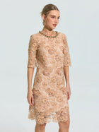 3D Floral Appliqué Lace Shift Dress - Social Queen