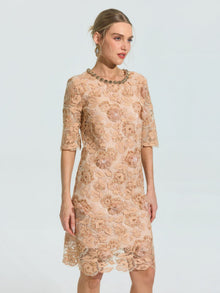 3D Floral Appliqué Lace Shift Dress - Social Queen