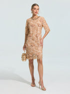 3D Floral Appliqué Lace Shift Dress - Social Queen