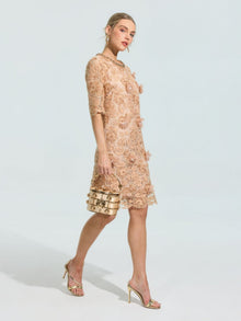 3D Floral Appliqué Lace Shift Dress - Social Queen