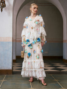 3D Floral Appliqué Mulberry Silk Skirt - Social Queen