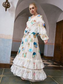 3D Floral Appliqué Mulberry Silk Skirt - Social Queen