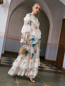3D Floral Appliqué Mulberry Silk Skirt - Social Queen