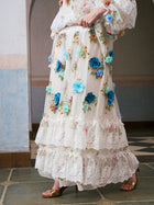 3D Floral Appliqué Mulberry Silk Skirt - Social Queen