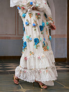 3D Floral Appliqué Mulberry Silk Skirt - Social Queen