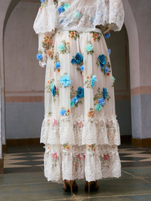 3D Floral Appliqué Mulberry Silk Skirt - Social Queen