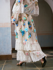 3D Floral Appliqué Mulberry Silk Skirt - Social Queen
