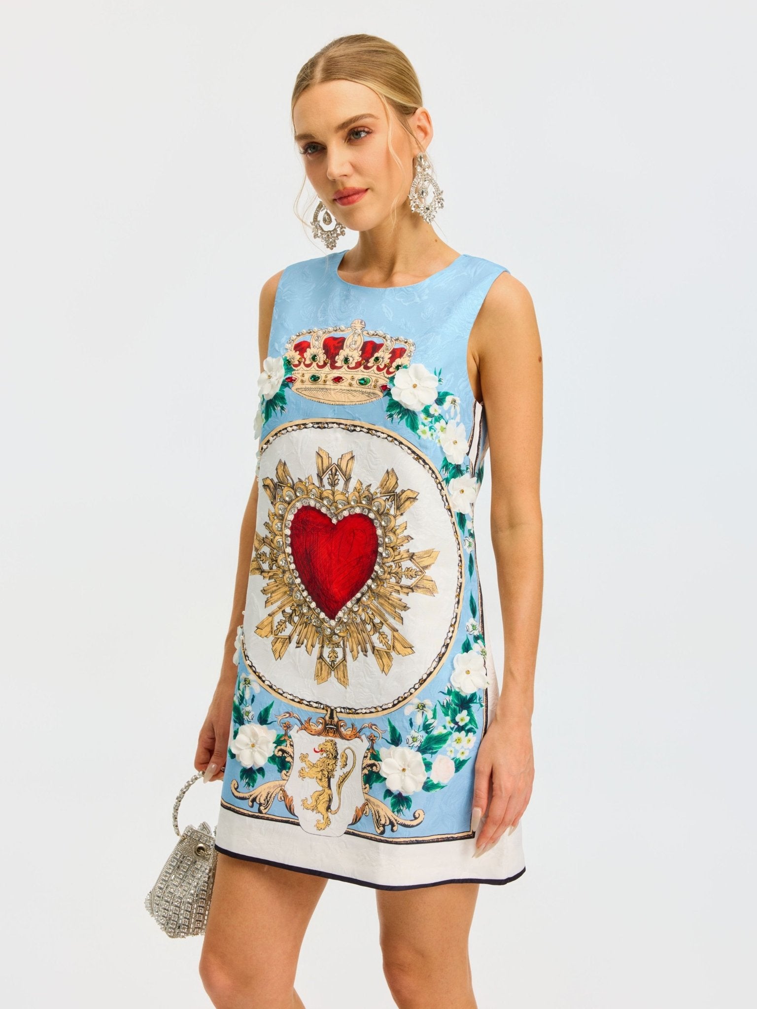 3D Floral Embellished Jacquard Dress - Social Queen