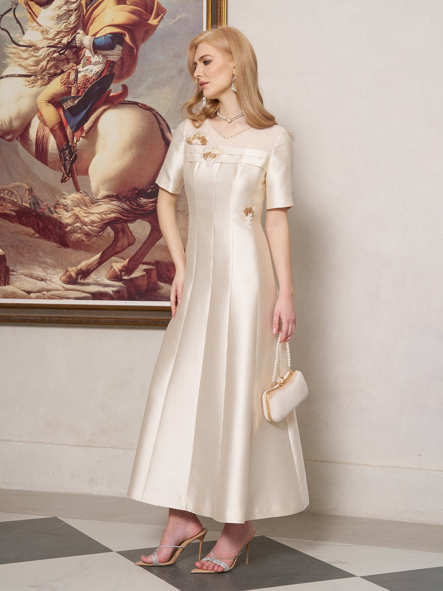 3D Floral Embellished Satin Dress - Social Queen