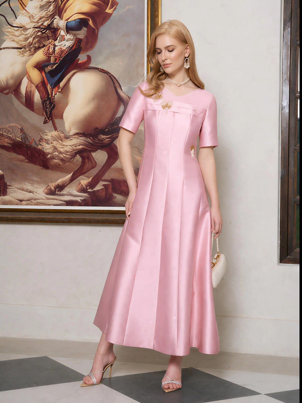 3D Floral Embellished Satin Dress - Social Queen