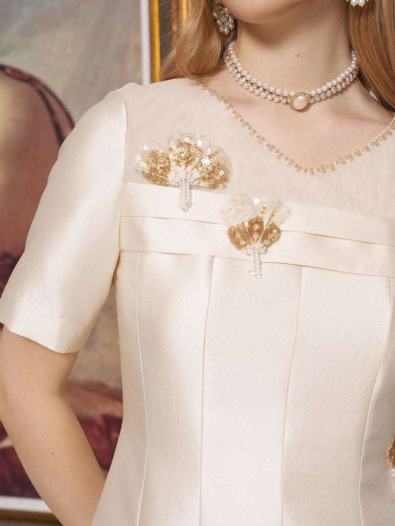 3D Floral Embellished Satin Dress - Social Queen