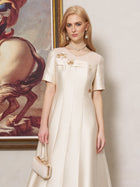 3D Floral Embellished Satin Dress - Social Queen