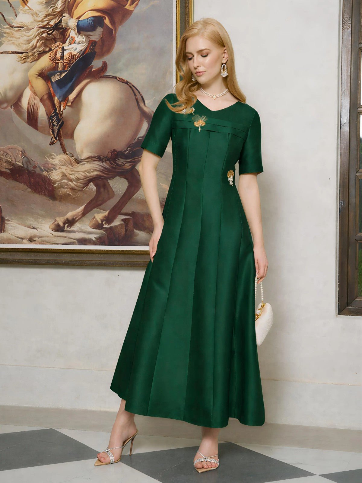 3D Floral Embellished Satin Dress - Social Queen