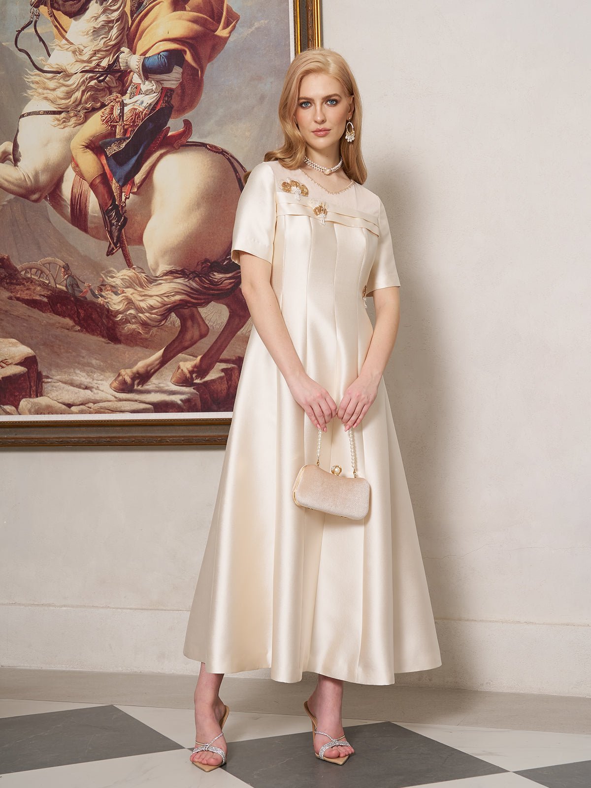 3D Floral Embellished Satin Dress - Social Queen