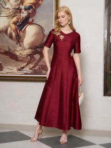 3D Floral Embellished Satin Dress - Social Queen